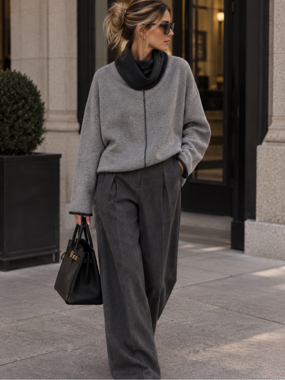 LARS ANDERSSON Cowl Neck Sweater Women's M Gray Scandi Style Minimalist